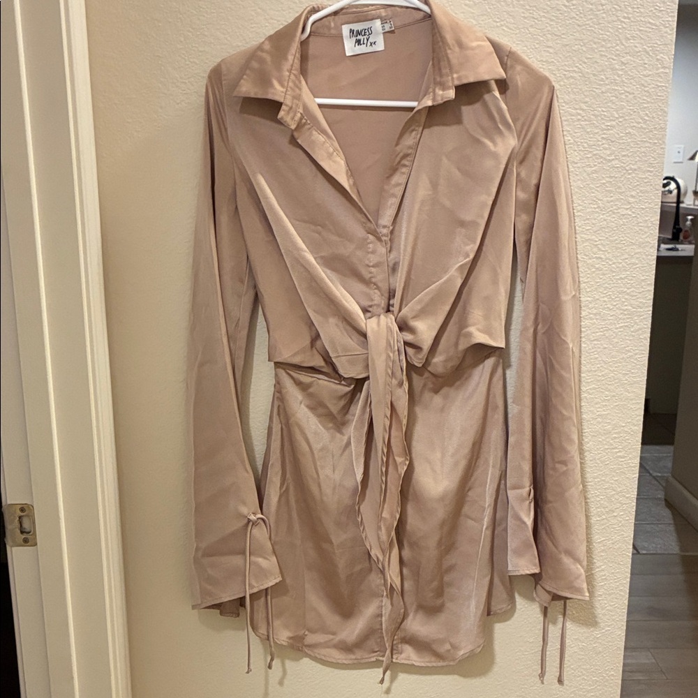 Princess Polly Satin Tie-Front Mini Dress in Blush - Picture 2 of 5